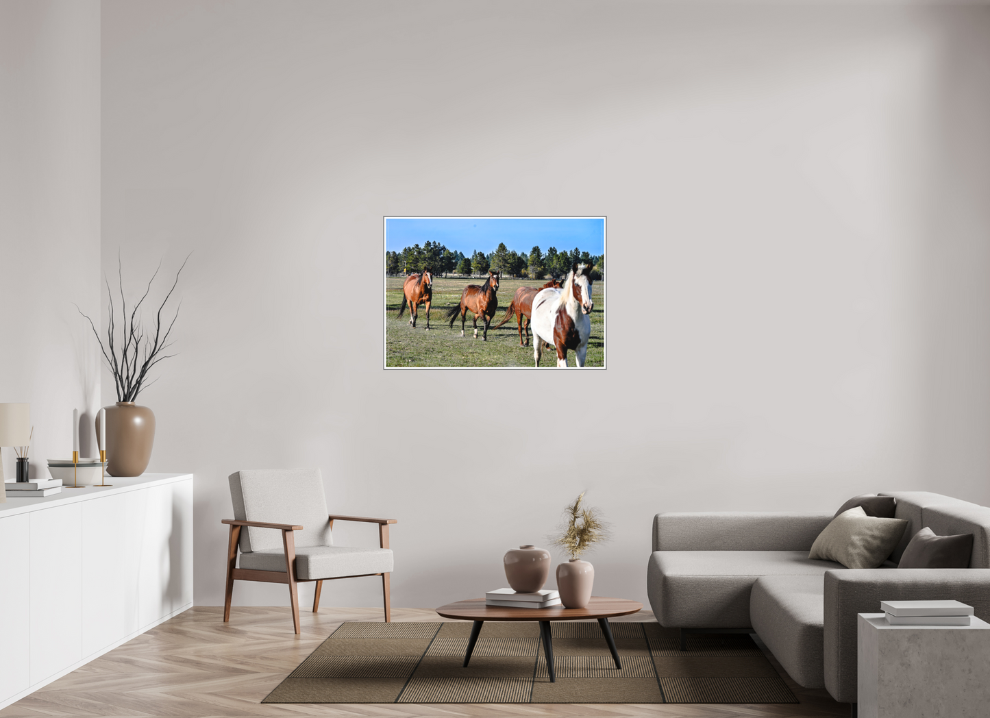 45.4 x 31″, Silver Fram Acrylic Sunriver Horses
