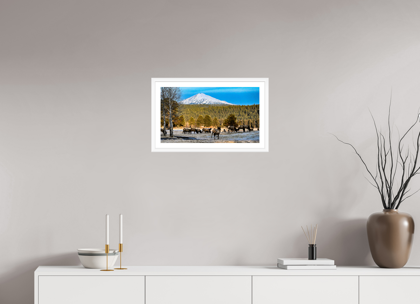 20.9 x 12″, Elk Print Elk under Mt. Bachelor