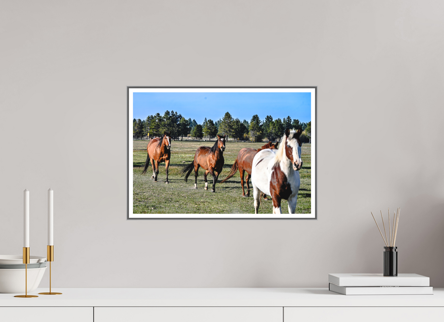 17.6 x 12″, Silver Fram Acrylic Sunriver Horses