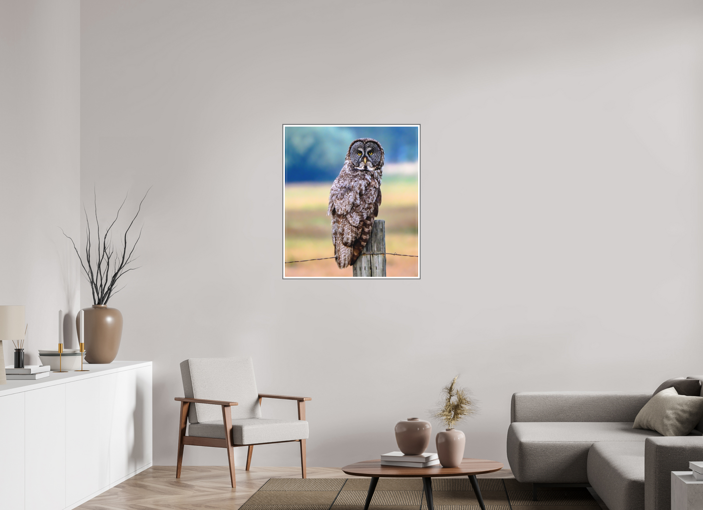 31 x 35″, Silver Fram Acrylic Owl