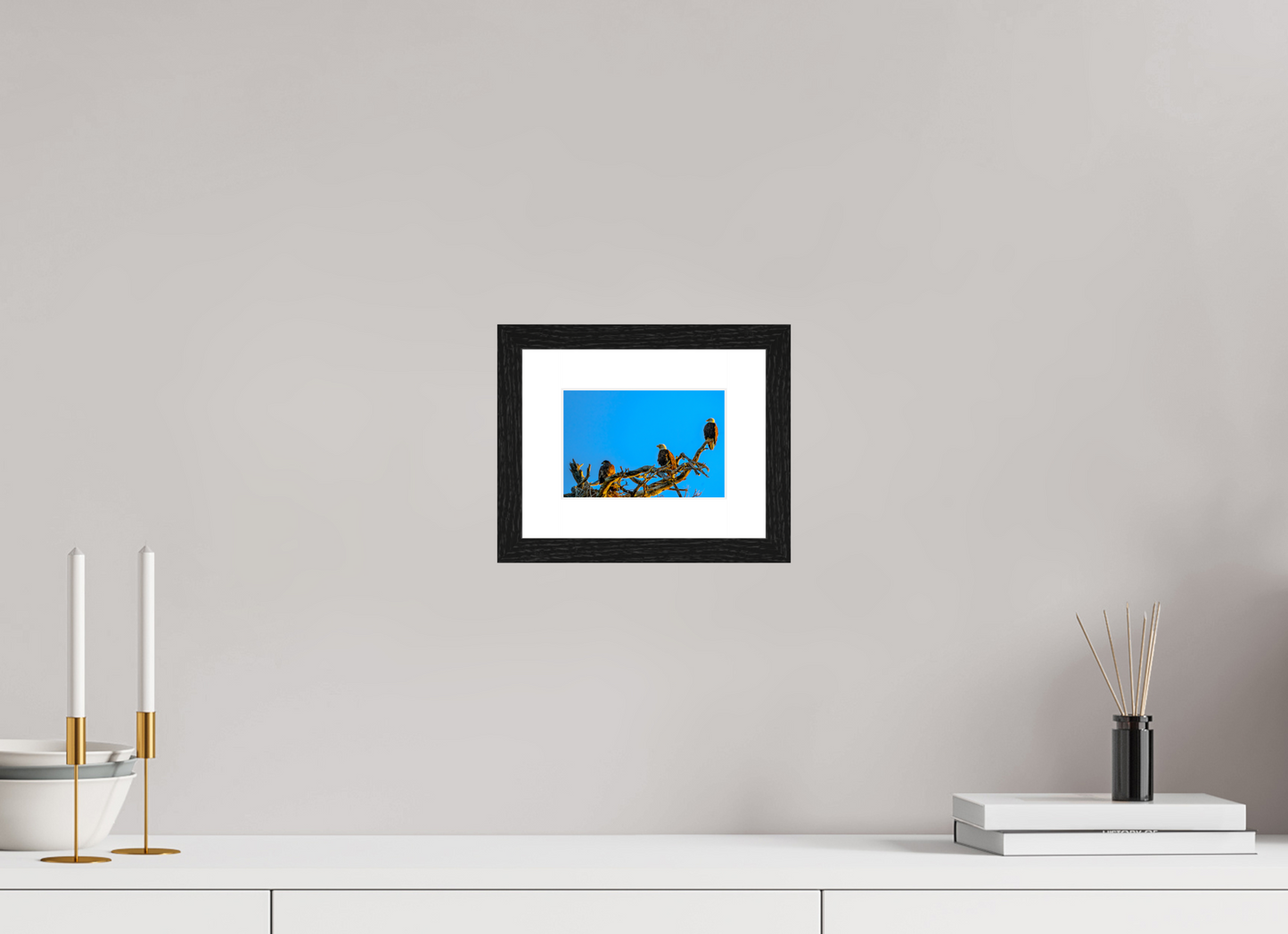 5.9 x 4″, Black Frame Low 2 Eagles three