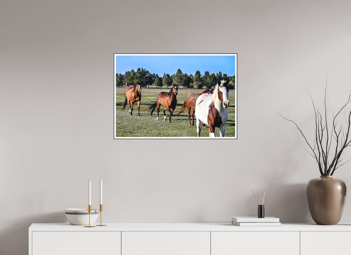 29.3 x 20″, Silver Fram Acrylic Sunriver Horses