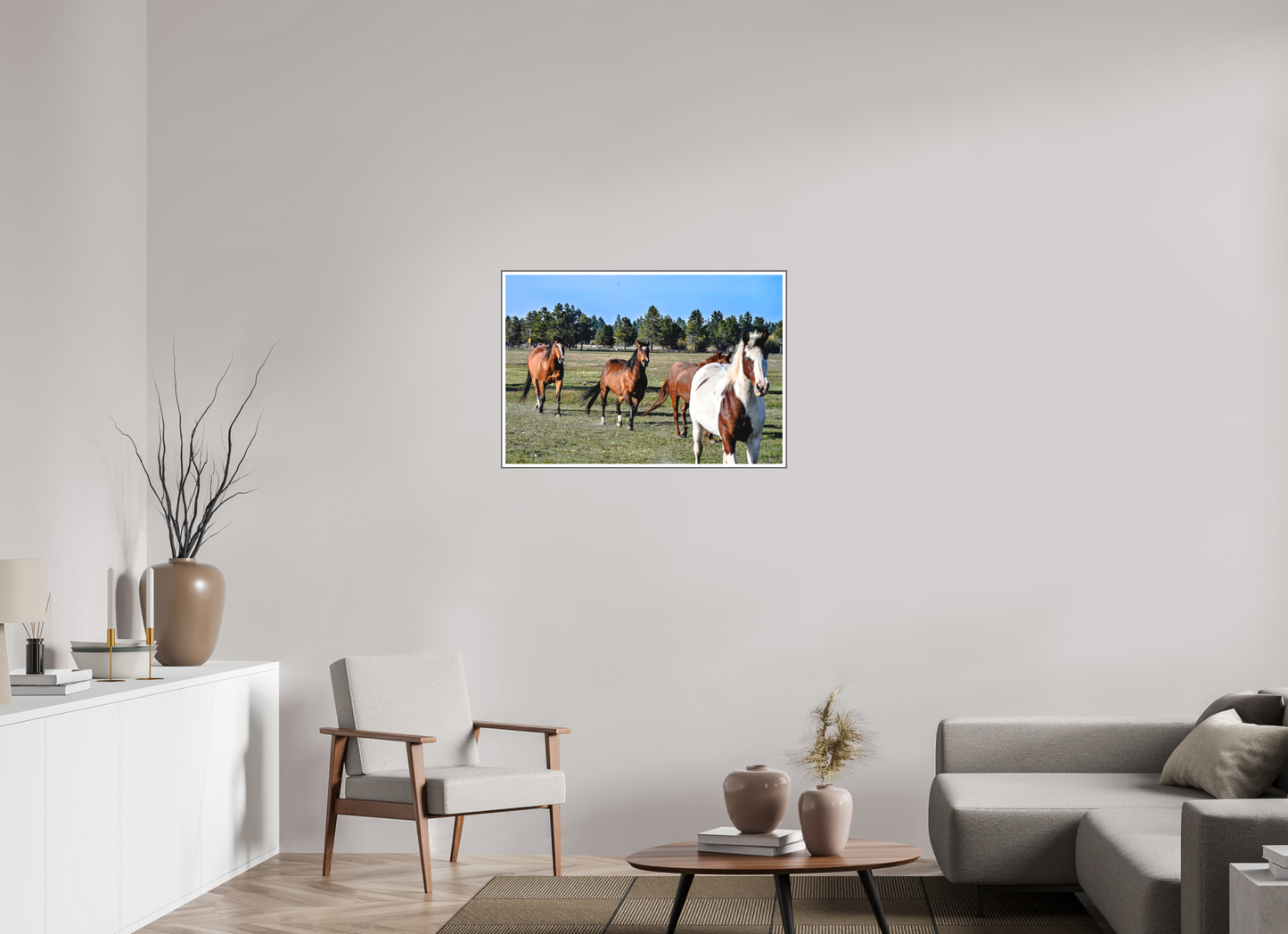 35.2 x 24″, Silver Fram Acrylic Sunriver Horses