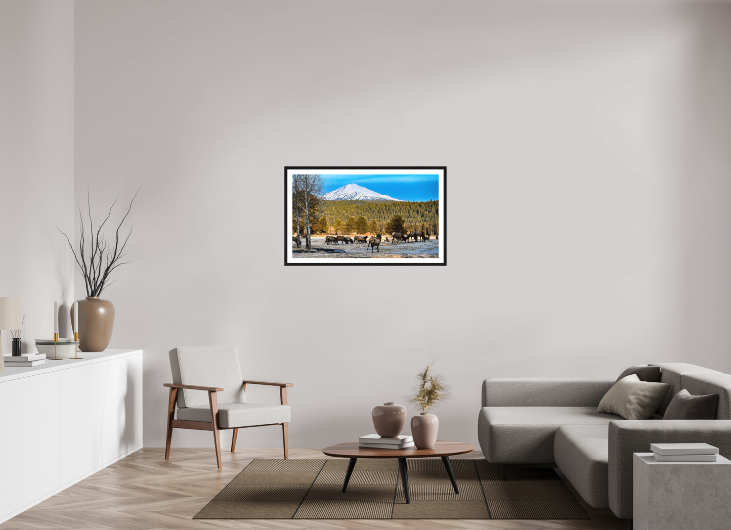 41.7 x 24″, Elk Frame Majestic Elk Beneath the Winter Peak