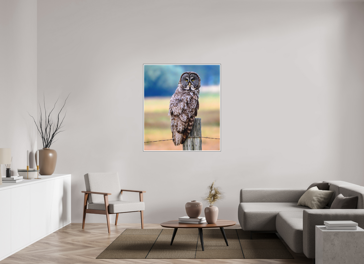 43 x 48.5″, Silver Fram Acrylic Owl