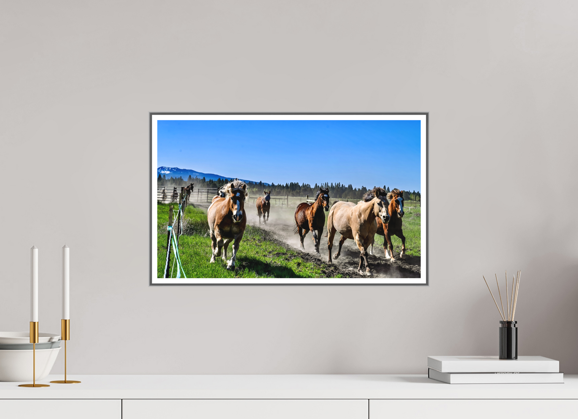 20 x 12″, Silver Fram Acrylic Sunriver Horses