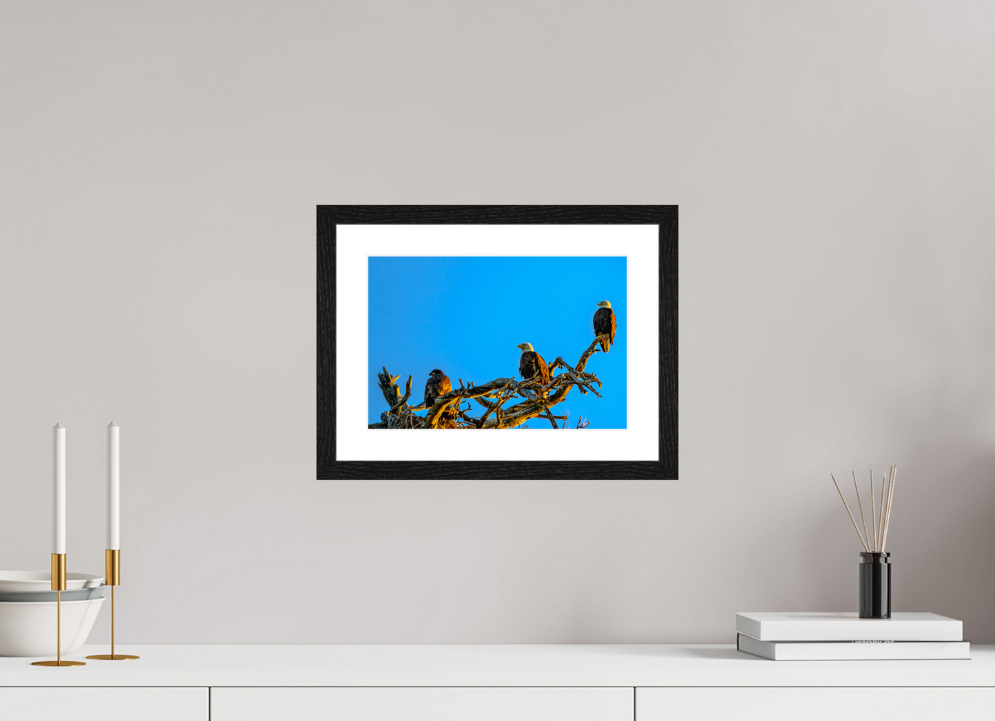 11.8 x 8″, Black Frame Low 2 Eagles three
