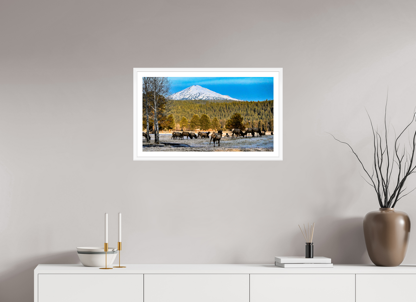 27.8 x 16″, Elk Print Elk under Mt. Bachelor