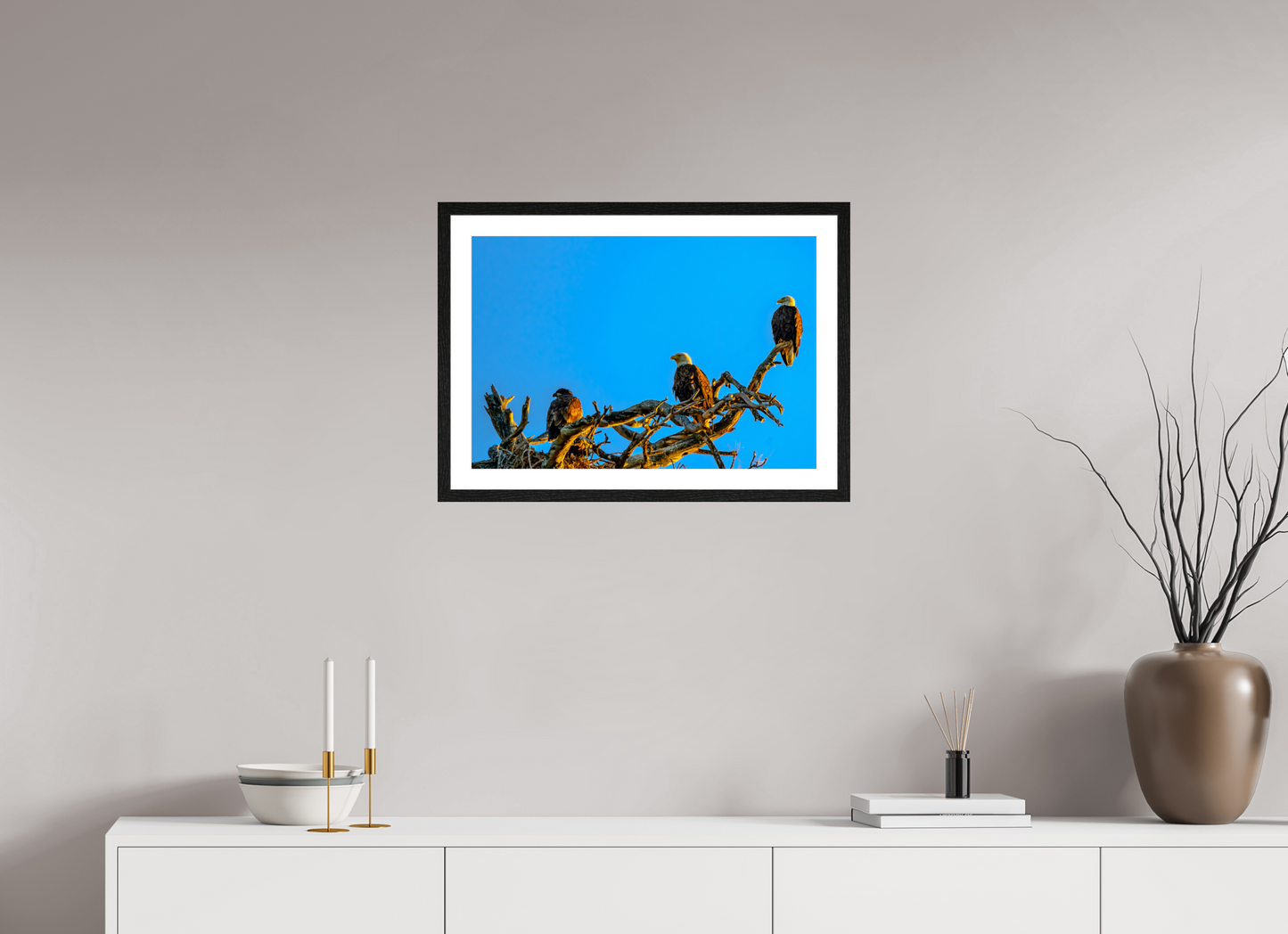 23.5 x 16″, Black Frame Low 2 Eagles three
