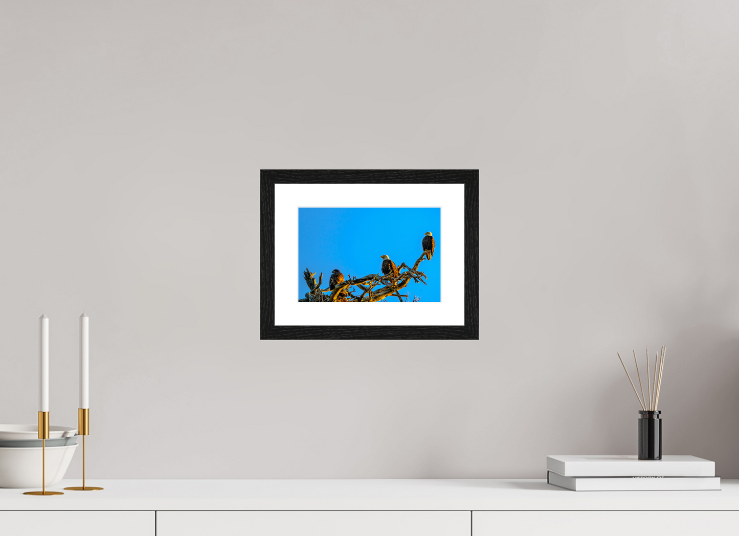 8.8 x 6″, Black Frame Low 2 Eagles three