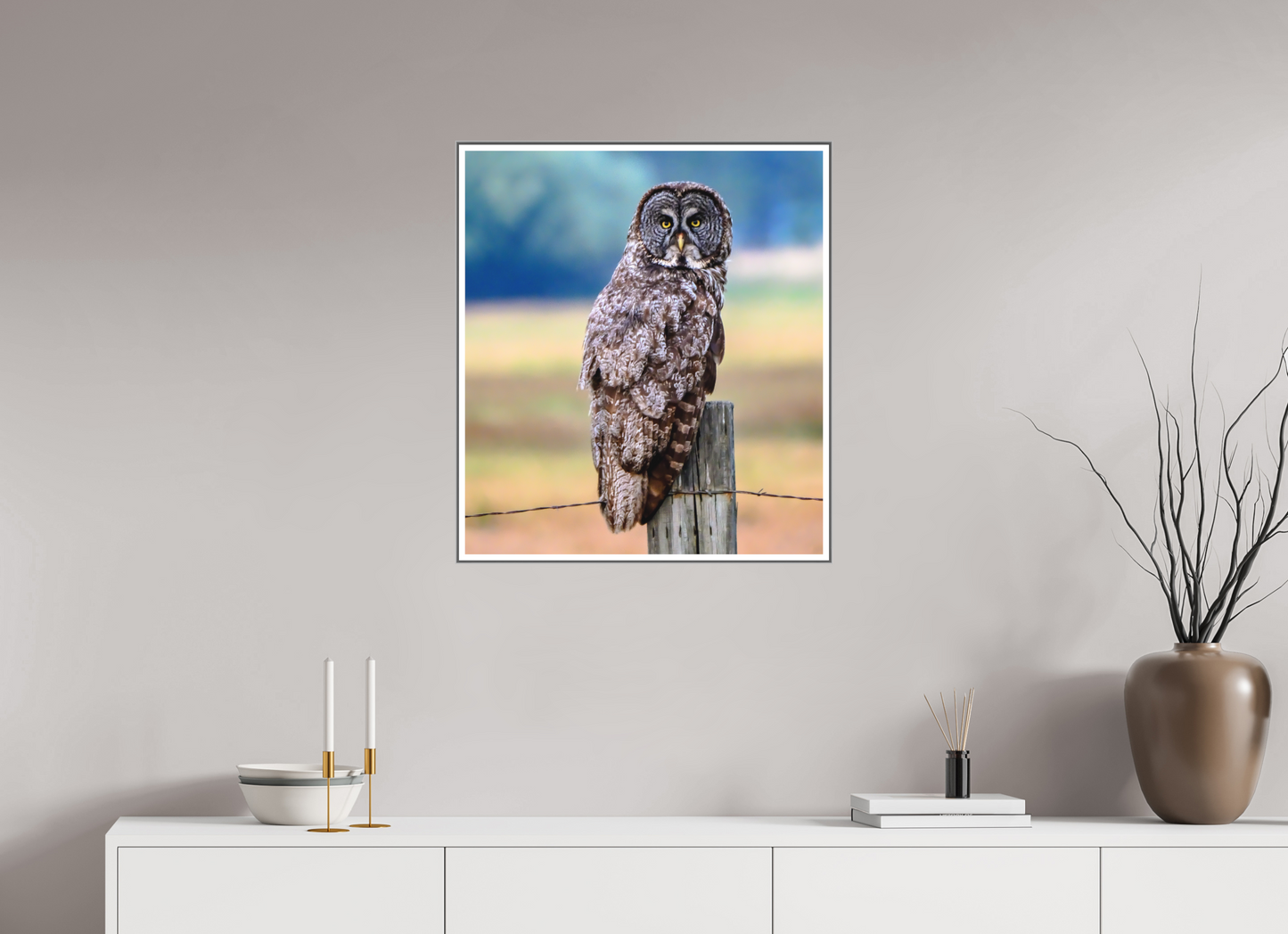 24 x 27.1″, Silver Fram Acrylic Owl