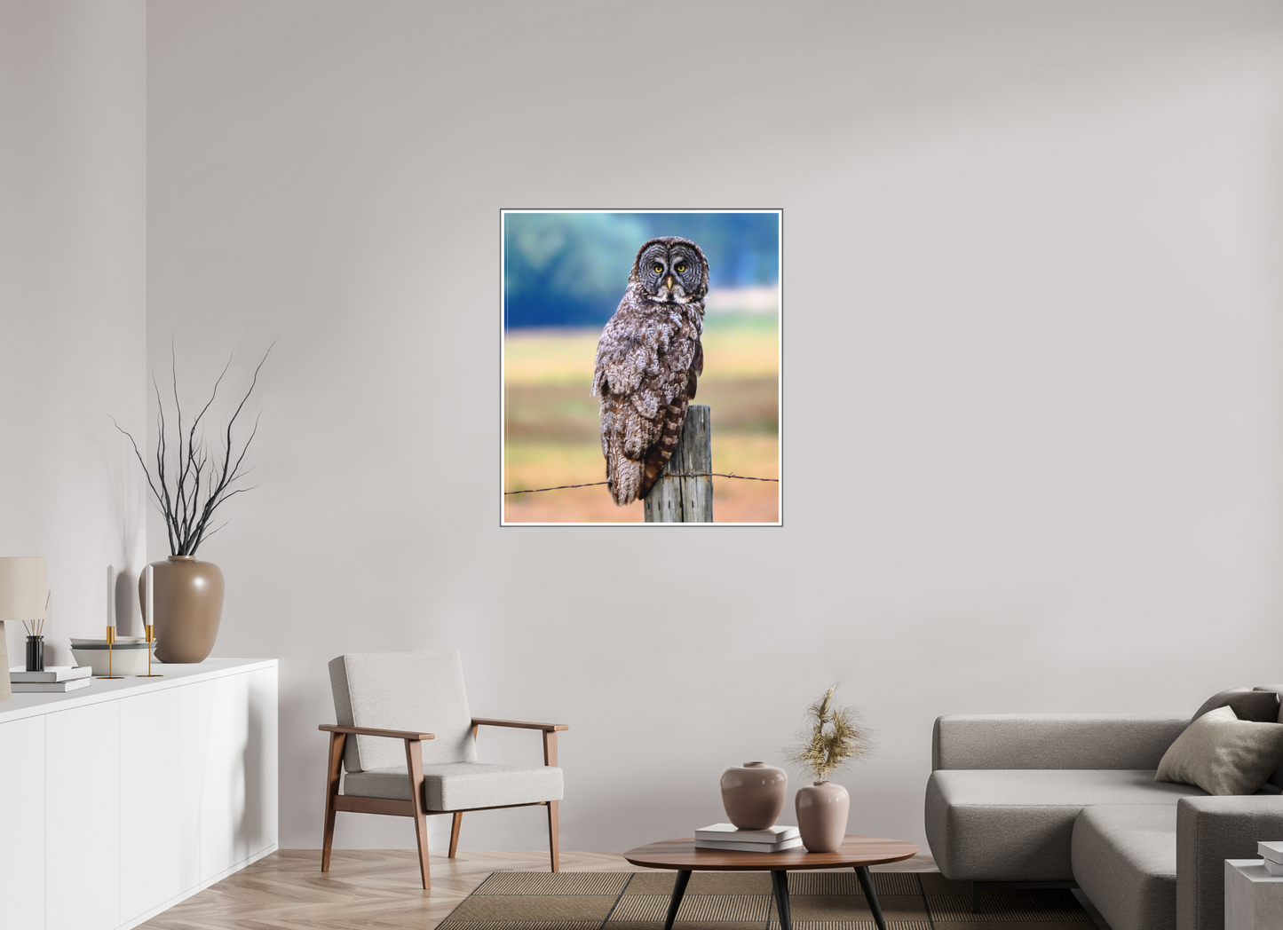 35 x 39.5″, Silver Fram Acrylic Owl