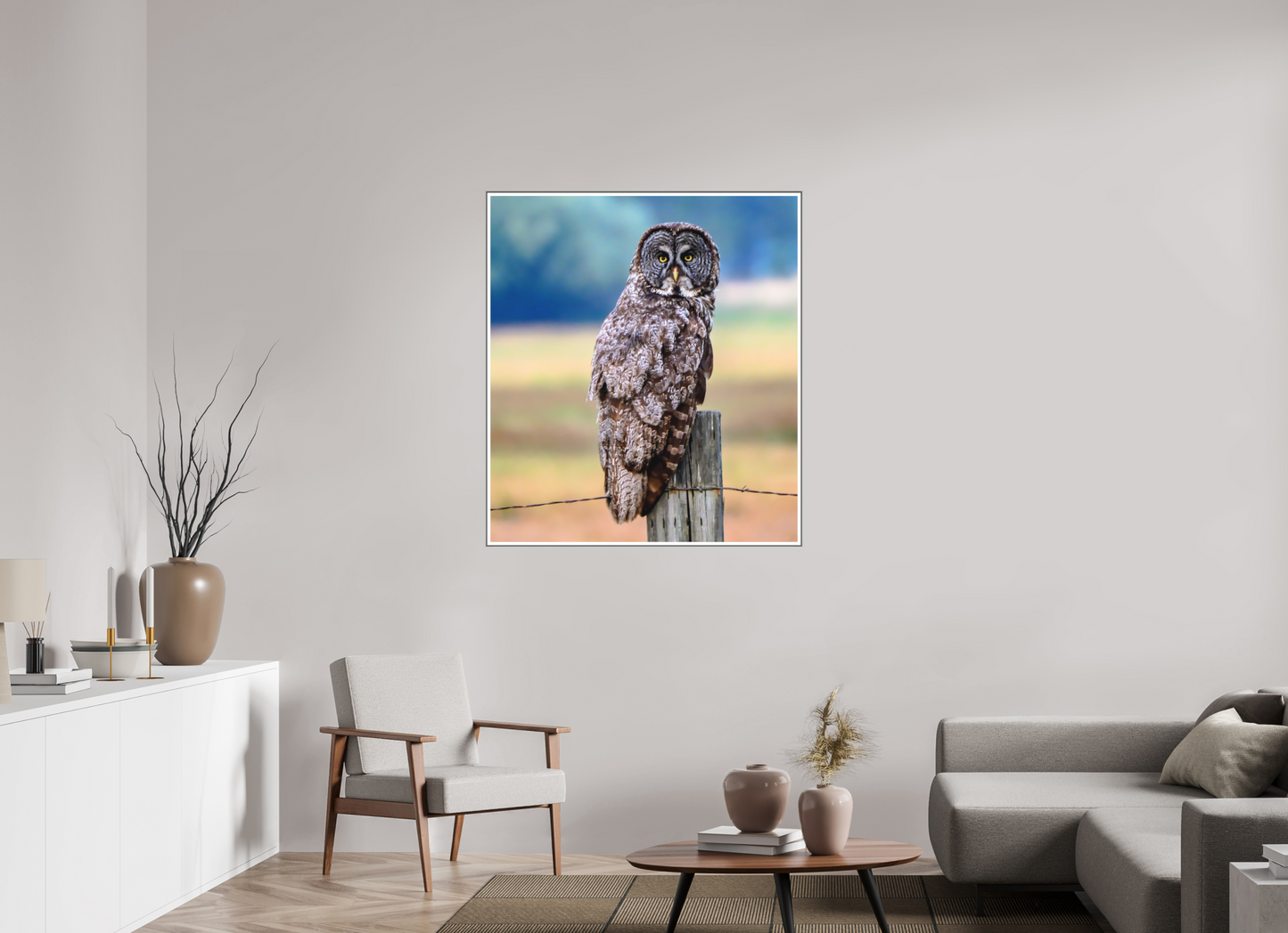 39 x 44″, Silver Fram Acrylic Owl