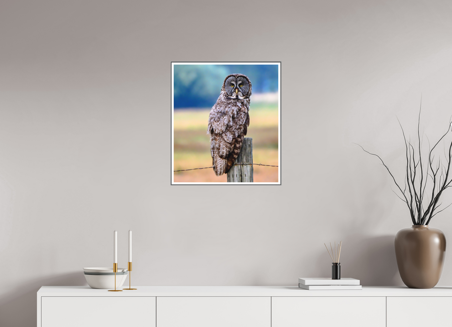 20 x 22.6″, Silver Fram Acrylic Owl