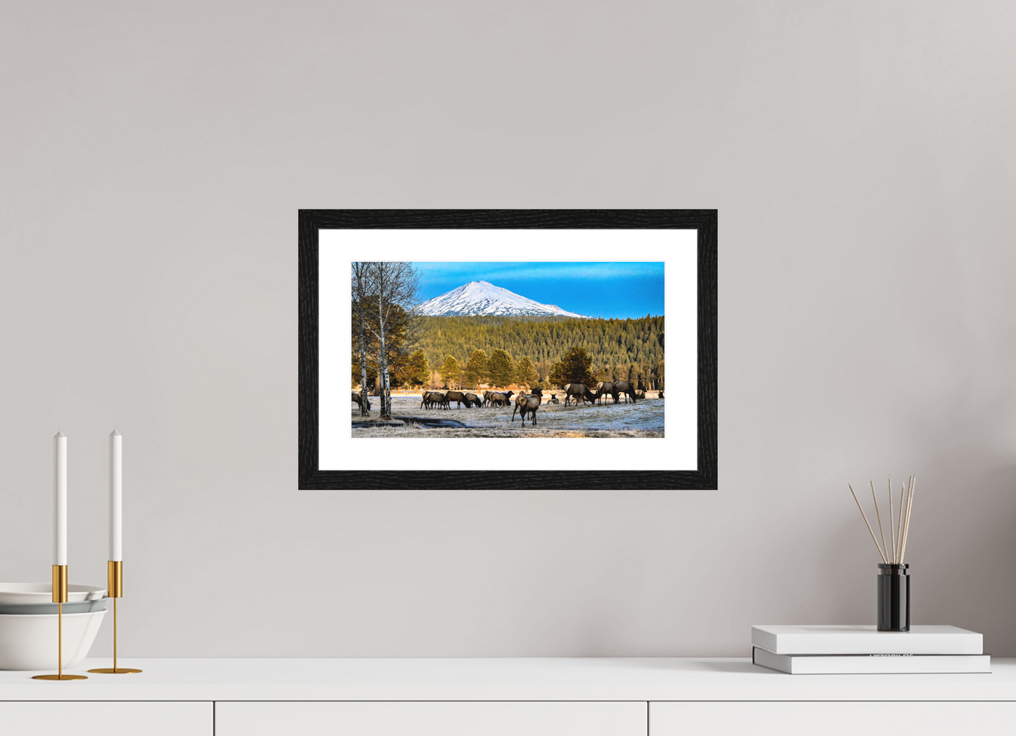 13.9 x 8″, Elk Frame Majestic Elk Beneath the Winter Peak