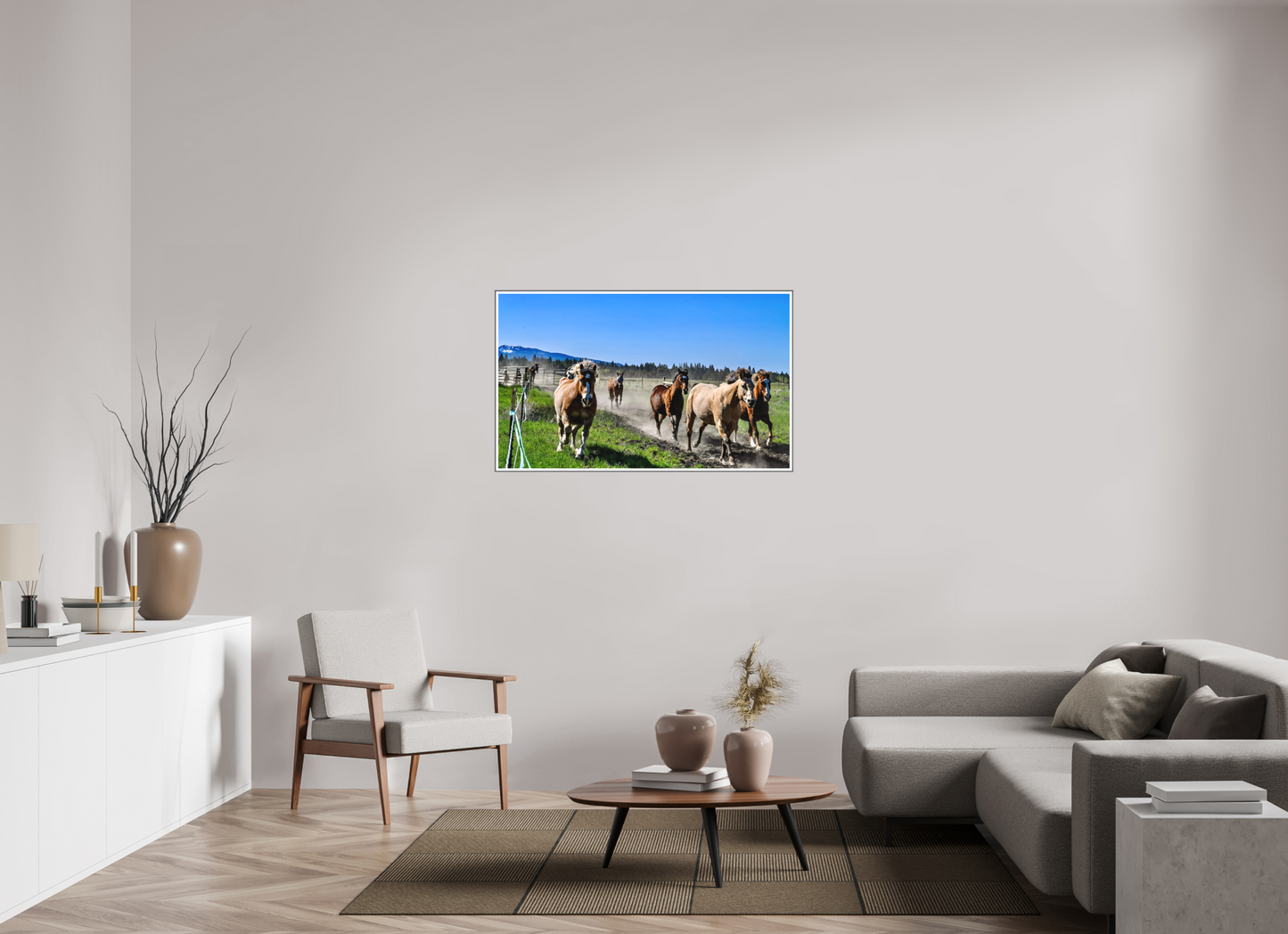 46.7 x 28″, Silver Fram Acrylic Sunriver Horses