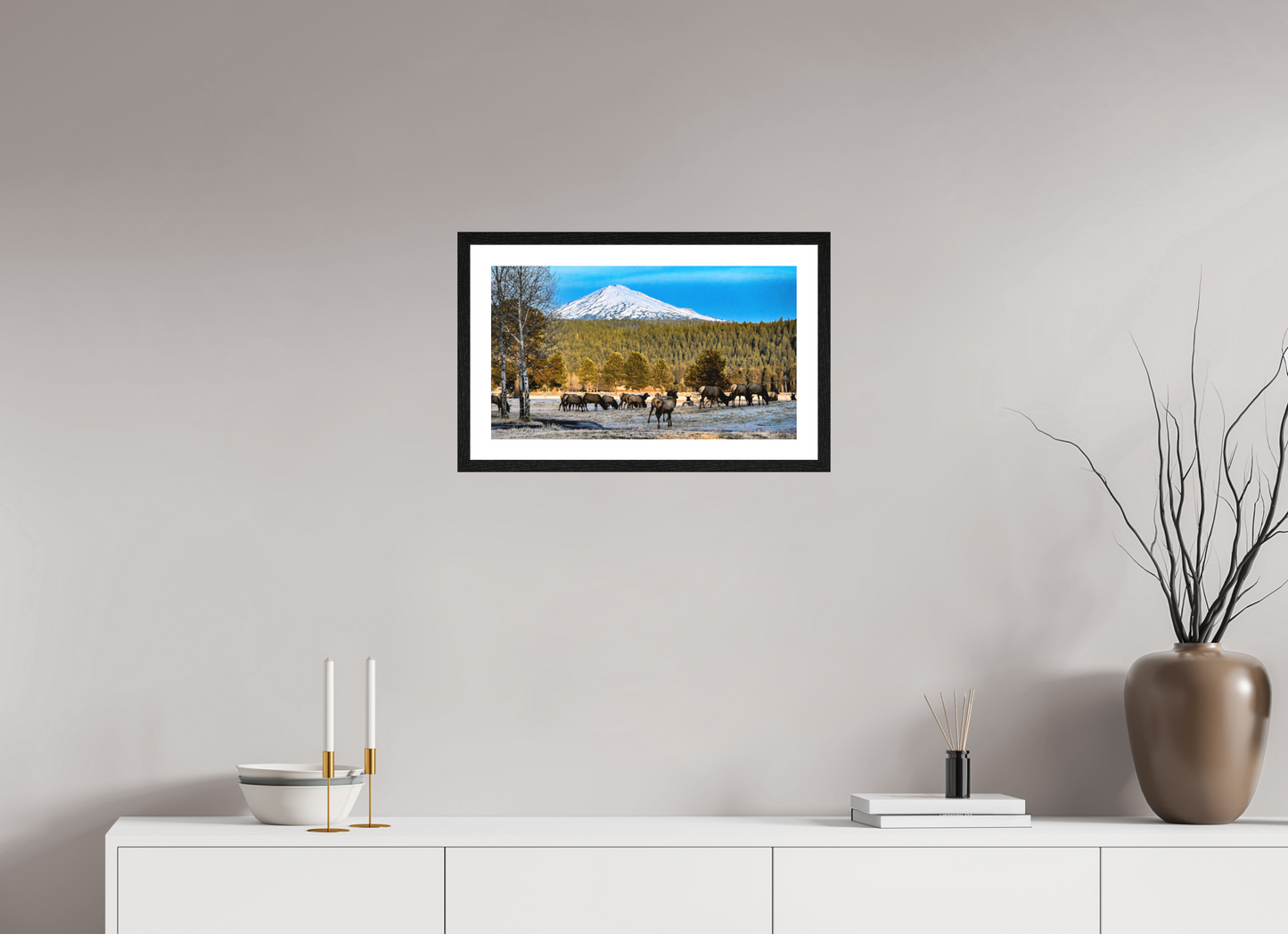 20.9 x 12″, Elk Frame Majestic Elk Beneath the Winter Peak