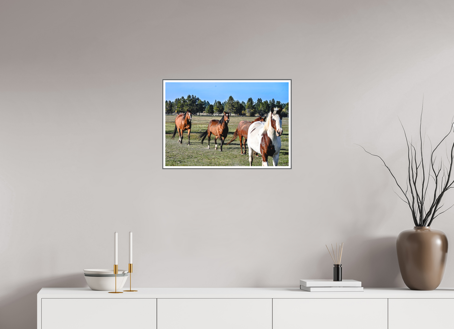 23.5 x 16″, Silver Fram Acrylic Sunriver Horses