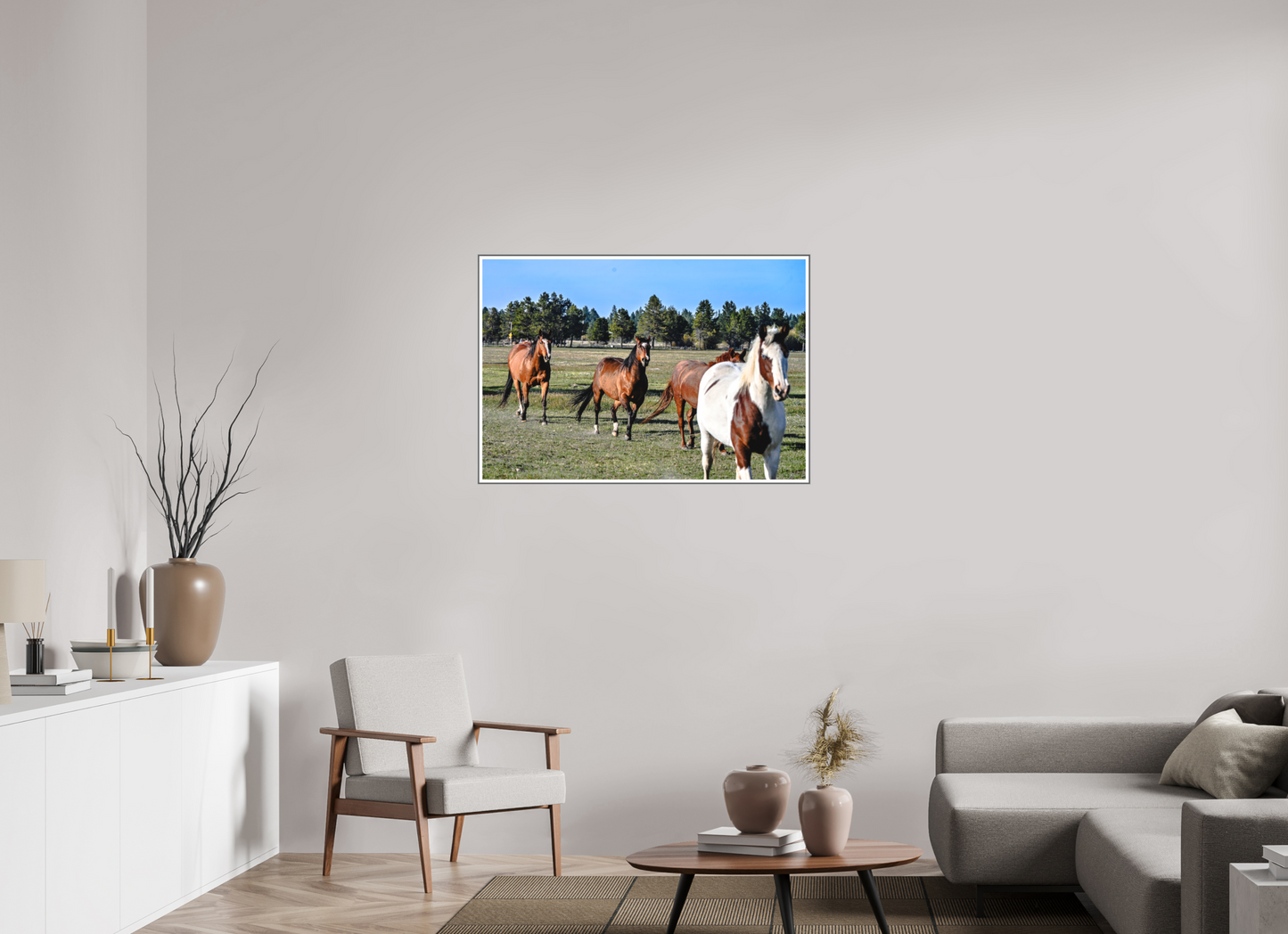 41.1 x 28″, Silver Fram Acrylic Sunriver Horses