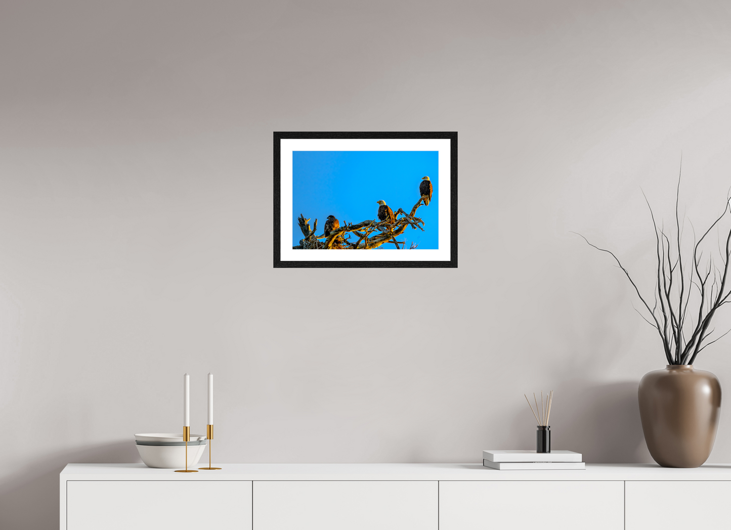 17.6 x 12″, Black Frame Low 2 Eagles three