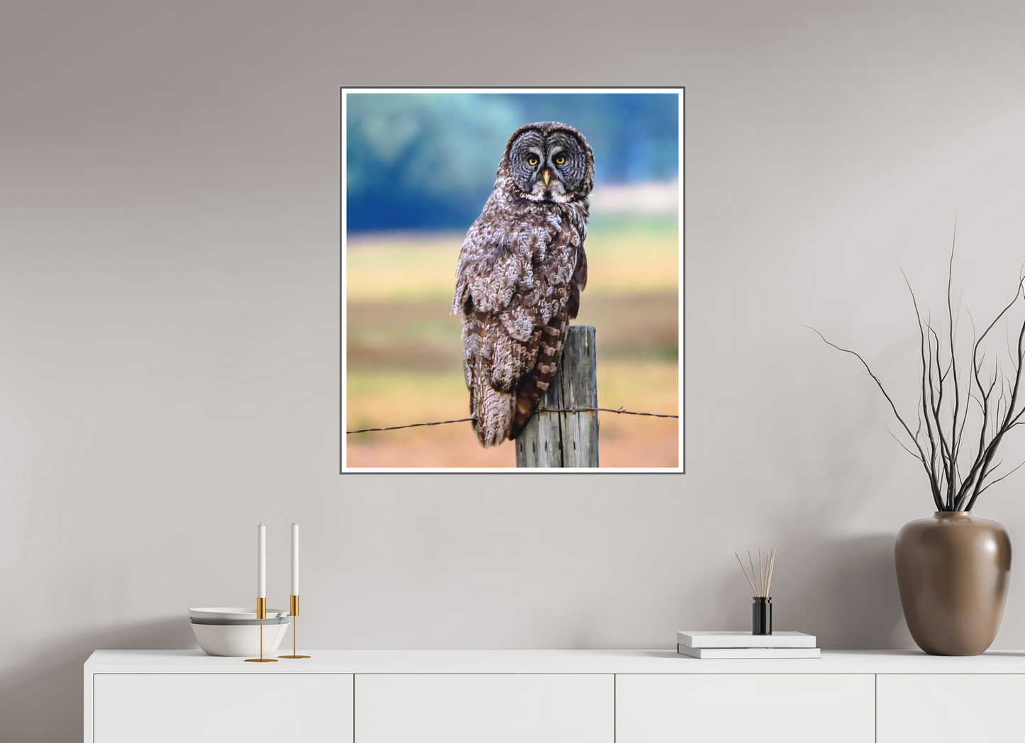 28 x 31.6″, Silver Fram Acrylic Owl